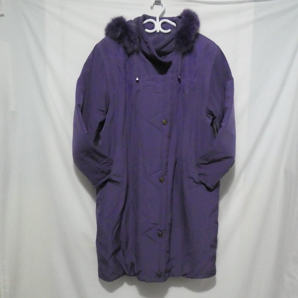 LAURA PETITES | large | Long Purple Winter Coat with Faux Fur Collar | GUC